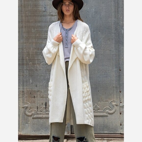 Long Cream Cable Knit Cardigan Sweater - Super Soft and Cozy - Picture 3 of 7